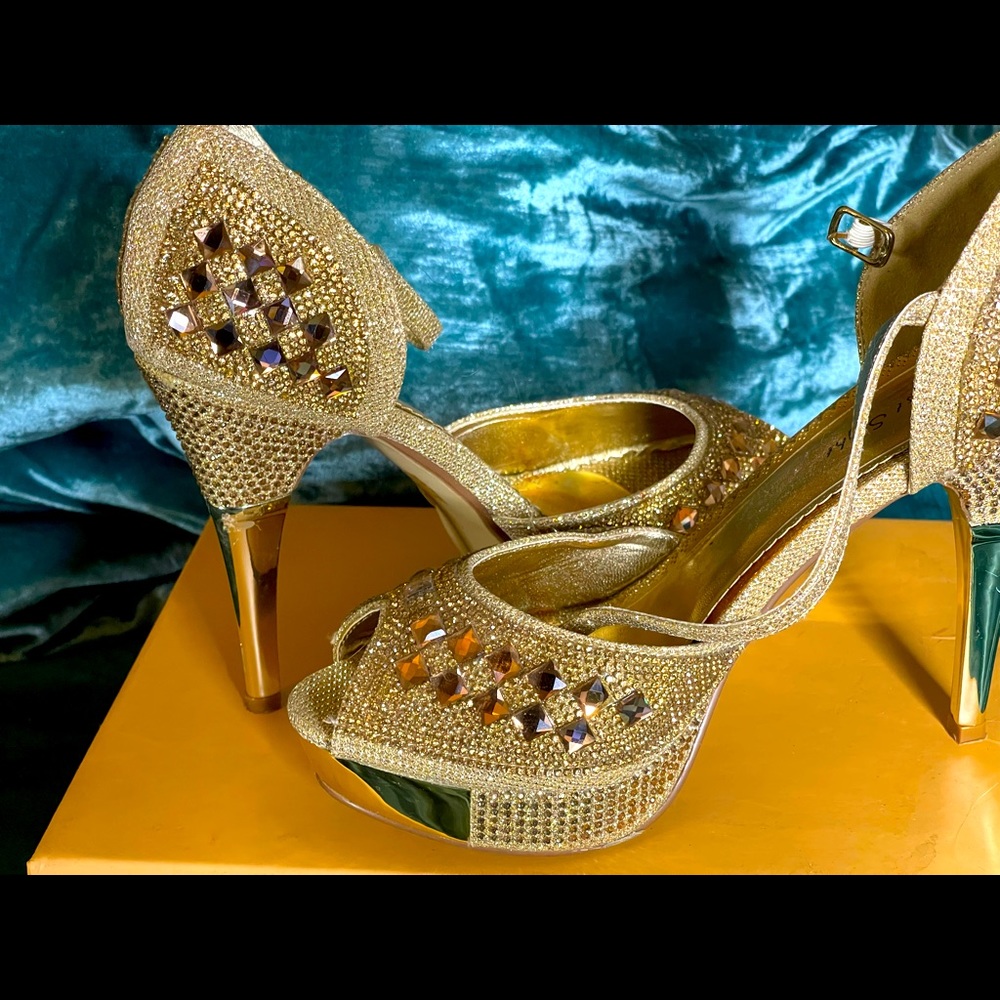 Gold Rhinstone Encrusted Heels